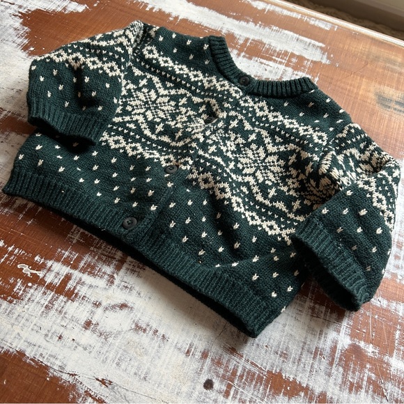 Lands End Emerald Green Baby Cardigan Fair Isle 12 Months - Picture 2 of 10